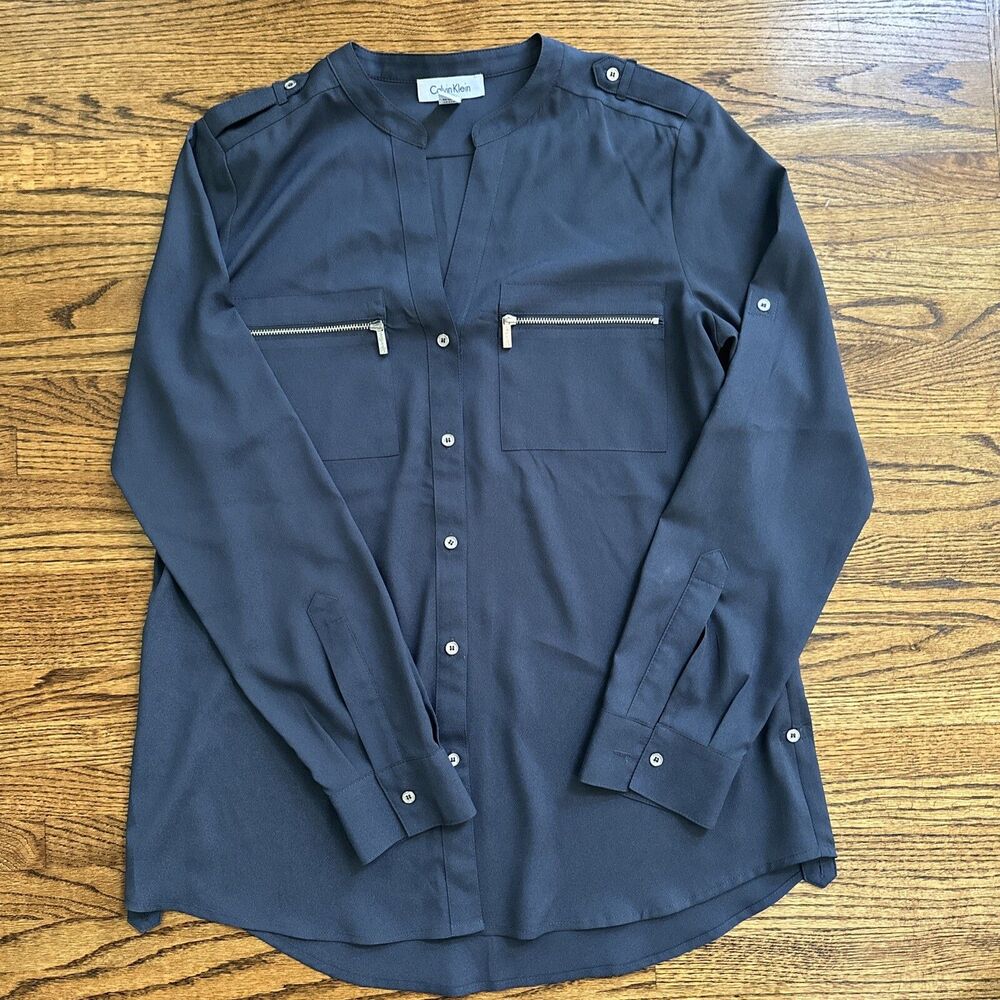Women's Calvin Klein Blouse Dress Top Blue Grey - Small